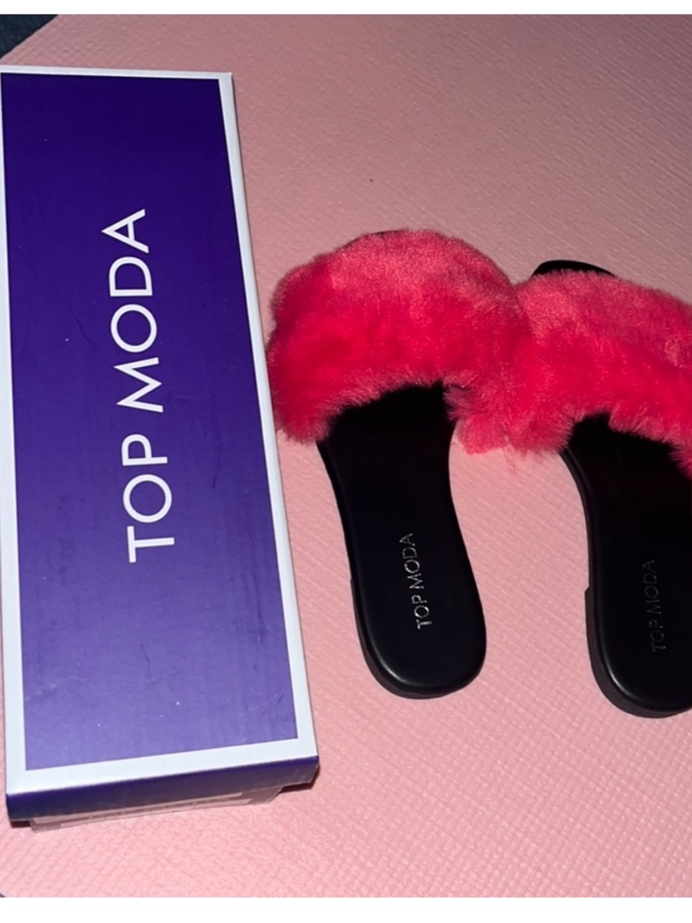 TOP Moda Bright Pink Faux Fur Slide Slippers